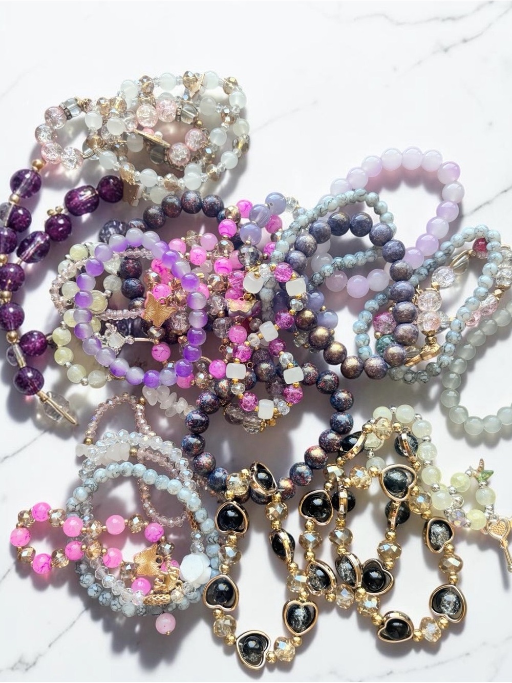 6 assorted crystal, glass, beaded assorted bracelets for only $24 - Picture 1 of 4
